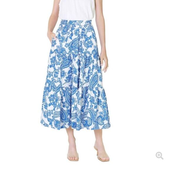 Xirena Angeline Santorini Blue Paisley Maxi Skirt Pockets L - Picture 1 of 9